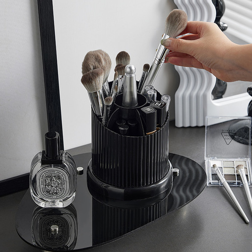 Makeup brush storage tube, light luxury style desktop storage box with lid, dustproof compartmentalized stationery pen holder, eyebrow pencil container