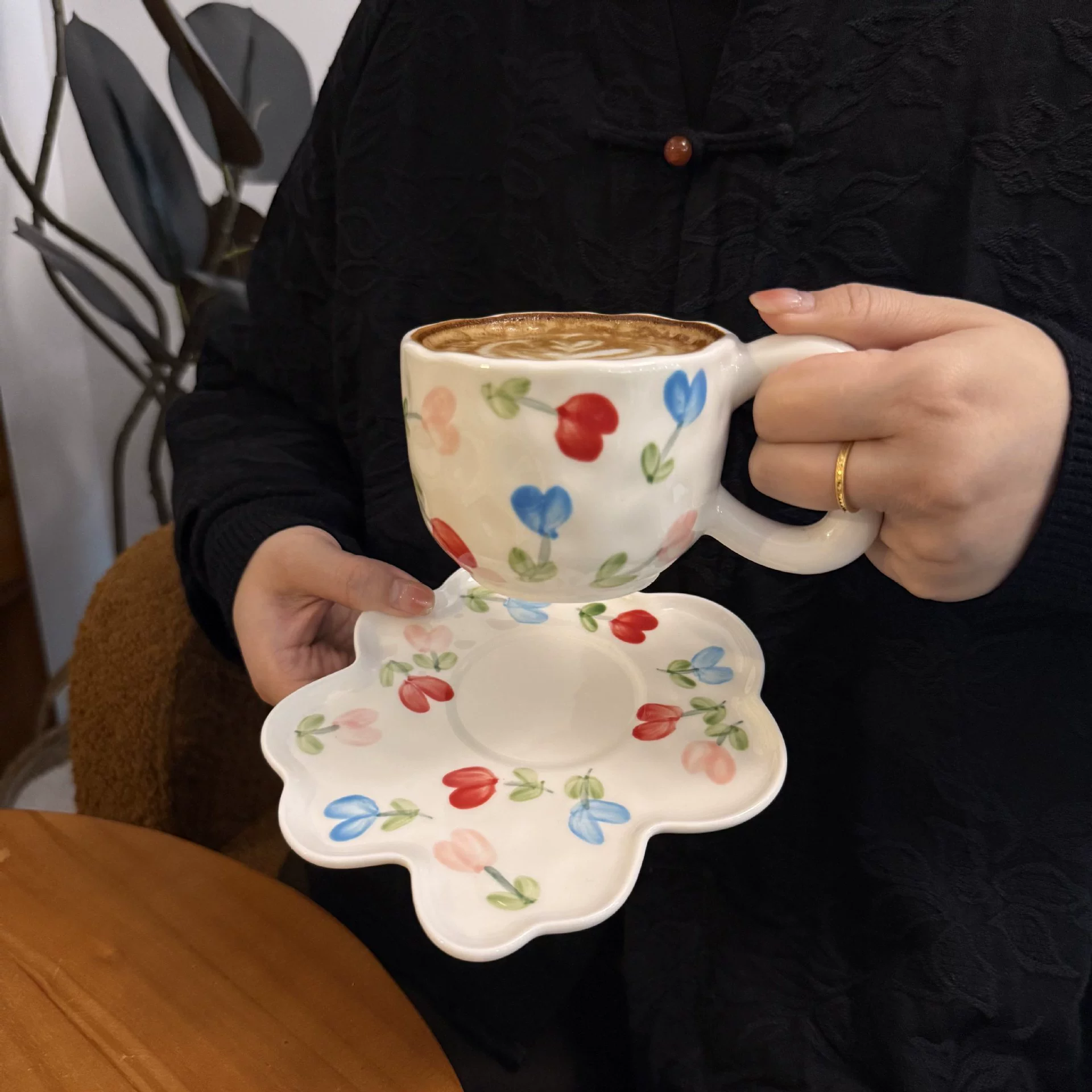 Облачная чашка корейская керамическая чашка для чая (Yun Duo), ручная роспись цветочной, 300 мл с блюдцем
