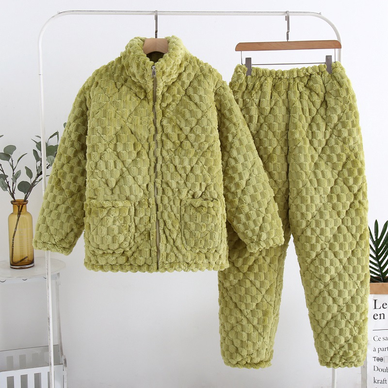 パジャマ女性冬のサンゴのベルベットの三層の厚いベルベット保温綿フランネル春秋冬の家庭服