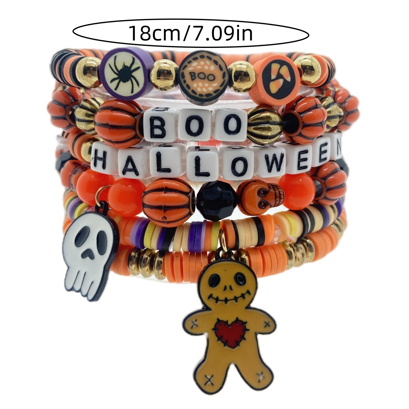 Ensemble de bracelets en perles thème halloween citrouille fantôme_voghion.com