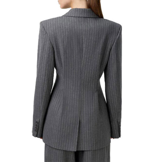 Lapel Pinstripe Long Sleeve Coat European and American Cross-border Fashion Casual Waist Elegant Suit Coat