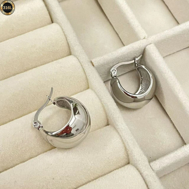 316 レトロ電気メッキステンレス鋼ボールイヤリング女性のための 18 k ハイエンドニッチヨーロッパとアメリカのファッション多用途イヤリング|undefined