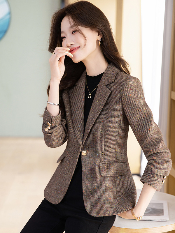 西装外套女2025新款春秋高级感修身显瘦休闲气质西服毛呢复古上衣|undefined