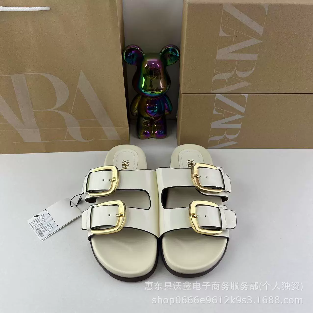 Летние женские туфли ZAR белые с двойной пряжкой, круглый носок, плоская подошва, толстая подошва, домашние тапочки