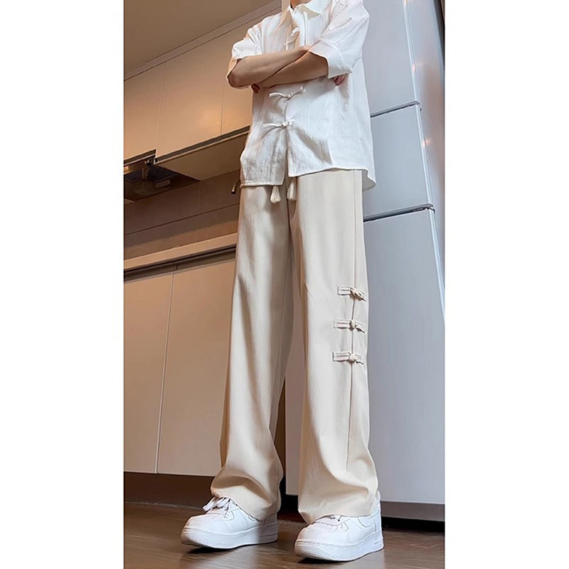 New Chinese Style National Style Pants Men's Summer Thin High-end Dipping Straight Casual Pants Men's National Fashion Ice Silk Pants