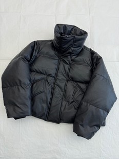 Xiaozhong Autumn and Winter New Women's High Neck Loose Profile Warm Eco-friendly PU Leather Short Down Jacket