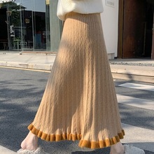 针织半身裙女秋冬2025新款小个子中长款显瘦高腰伞裙a字毛线半裙