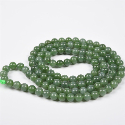 富宏水晶天然和田玉碧玉圆珠挂链款菠菜绿玉石玉吊坠男女挂绳挂链