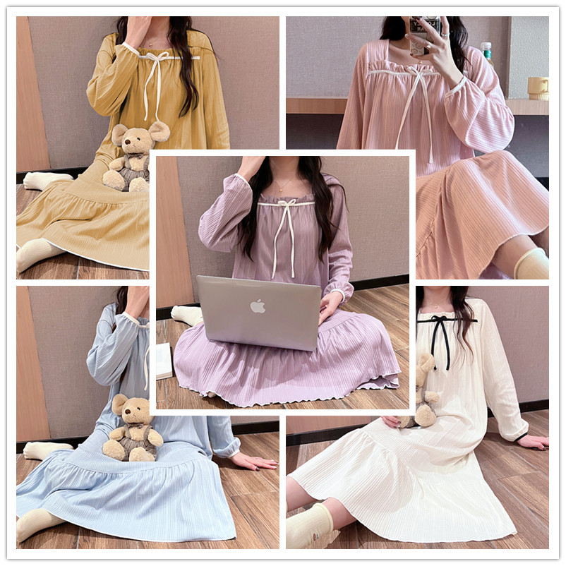 Pijama de otoño, una línea de hombro, pijama de mangas largas, pequeño hombre fresco, arco de mariposa, ropa dulce para el hogar