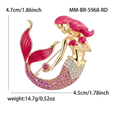 Yaxa sancaqları mermaid brooch with diamond embellishments - kc-gold-hook-rose-red-5968-rd