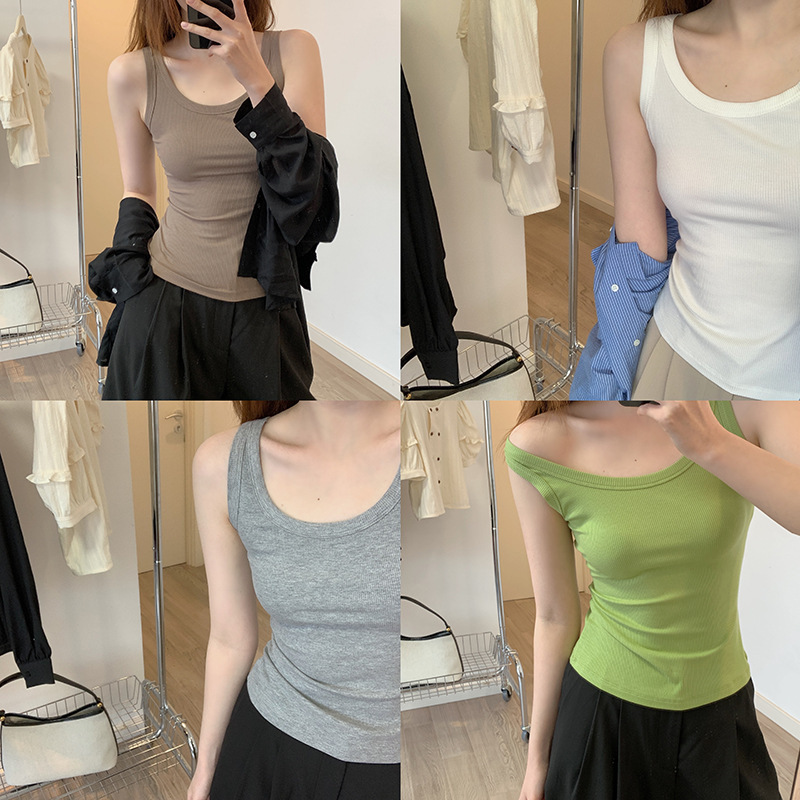 Camisole Women's Summer Outer Wear Suit with Anti-running Light Covering Cotton Sleeveless T-shirt Base White Top