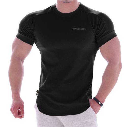 Summer sports quick-drying round neck T-shirt large size printed European and American men's short-sleeved tight running fitness training top