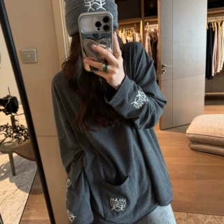 时尚潮牌火柴人刺绣配毛线帽加绒长袖T恤女2026秋冬两件套打底衫