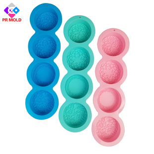 Four even different flower type round silicone mold moon cake making baking mold handmade soap candle mold