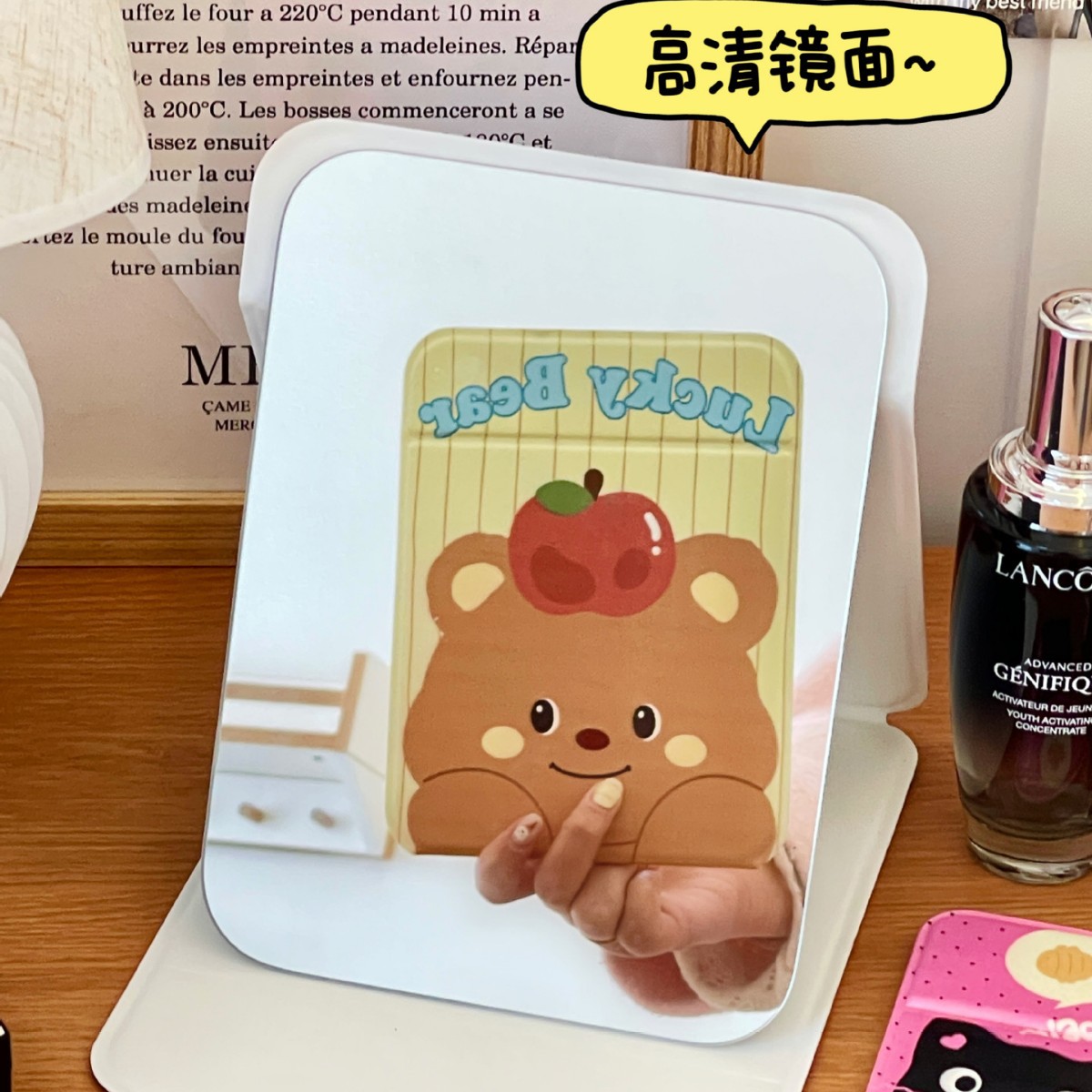 Lindo espejo de maquillaje plegable espejo de escritorio para estudiantes portátil dormitorio portátil portátil espejo de tocador portátil almacenamiento