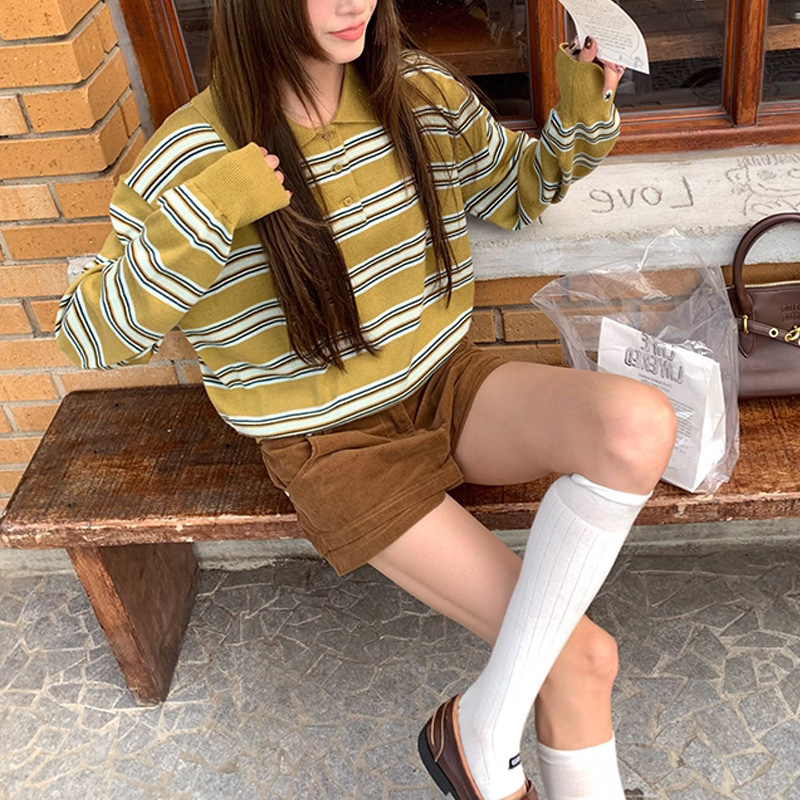 【格肉福女孩】艺术生穿搭*POLO长袖针织2色休闲百搭老钱秋季上衣|undefined