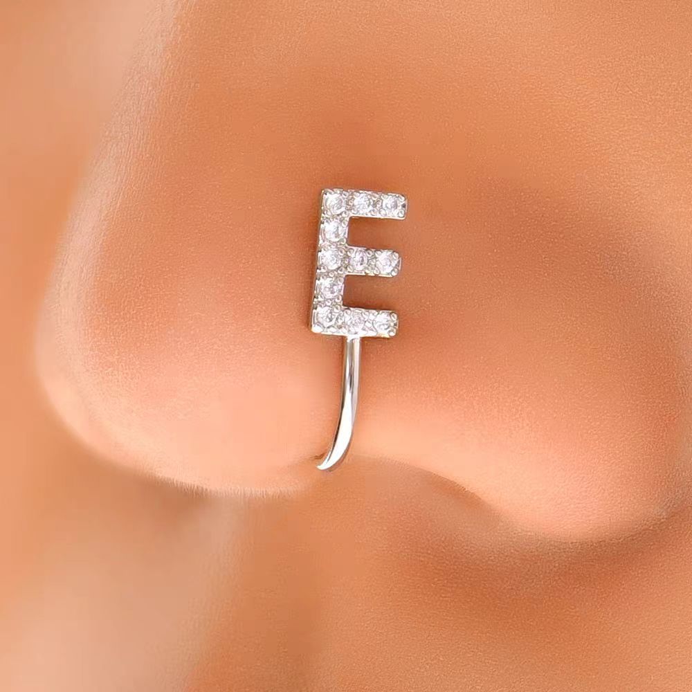 26 Letter Initial Micro-Set CZ Nose Clip Fake Nose Ring No-Pierce Nose Jewelry Fashion Accessory detail image 14