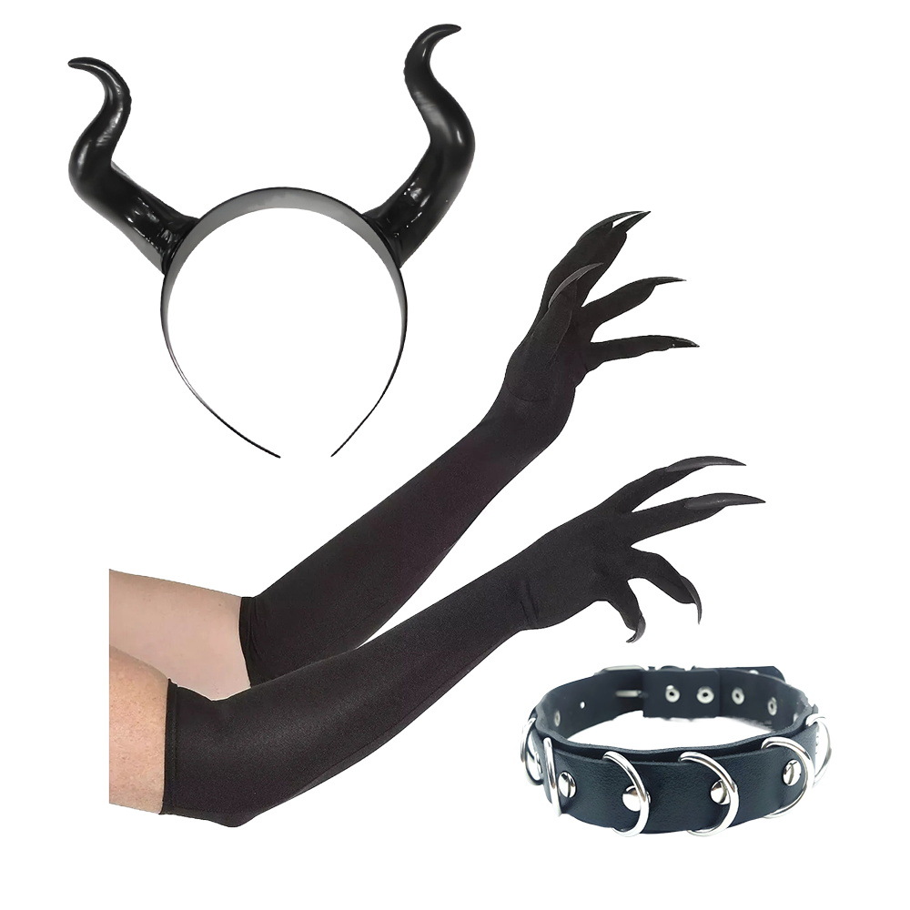 Set de Halloween para el Festival de los Fantasmas, diadema con cuernos de diablo, tridente, accesorios, alas de diablo, cola de diablo