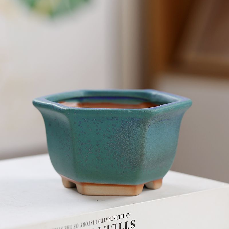 Succulent Flower Pot Ceramic Hexagonal Small Pot Exquisite Glazed Kiln-Fired Rustic Pottery Home Desktop Decoration Creative Unique Design Succulent Flower Pot Ceramic Hexagonal Small Pot Exquisite Glazed Kiln-Fired Rustic Pottery Home Desktop Decoration Creative Unique Design
