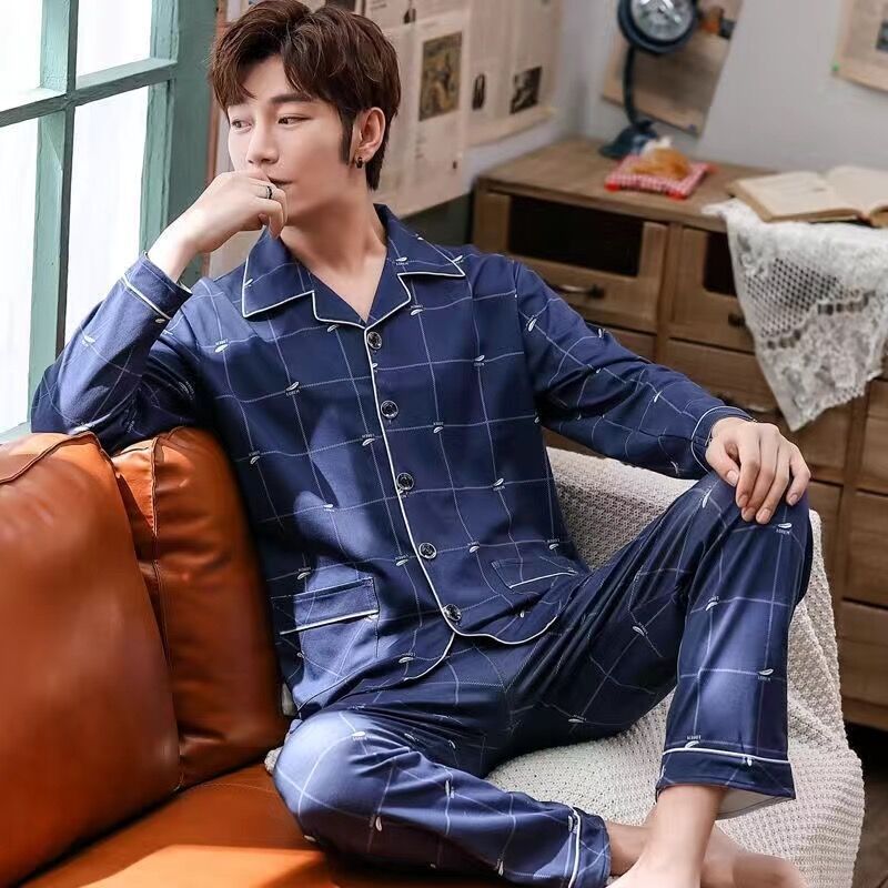 100% algodón pijamas de los hombres de manga larga de primavera, Otoño e Invierno DE LA Juventud más tamaño ropa de casa traje casual de otoño e invierno