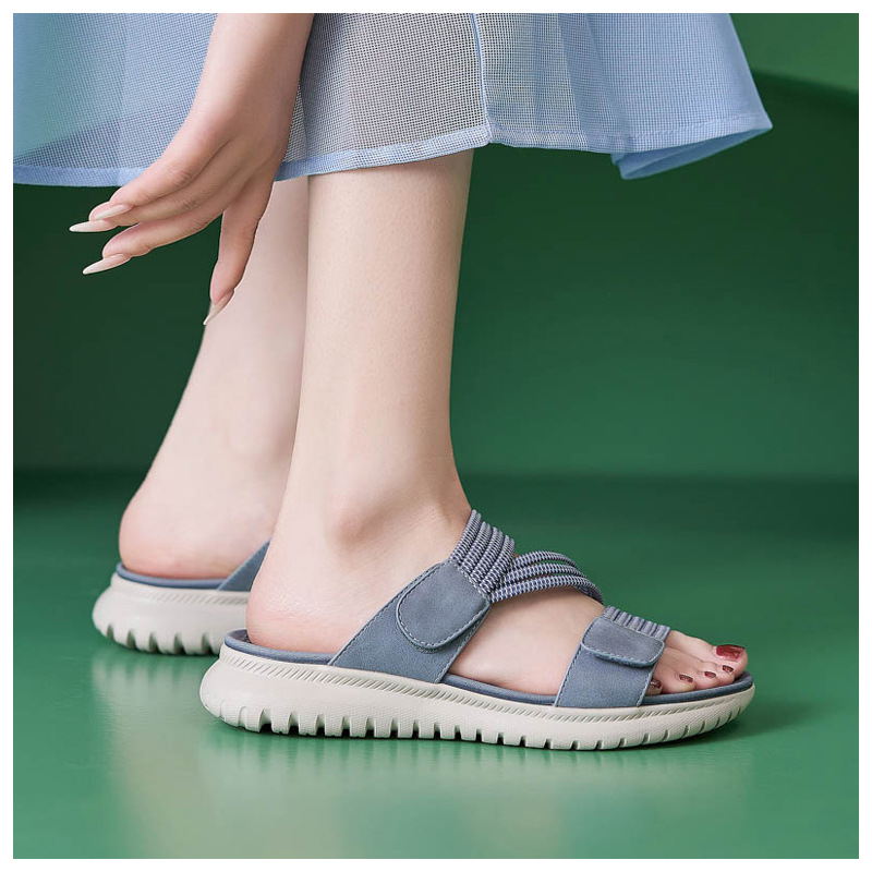 Dép sandal nữ xỏ ngón đế bệt thể thao co giãn cỡ lớn — Màu đen, Màu xanh lam, Màu mơ chi tiết 18