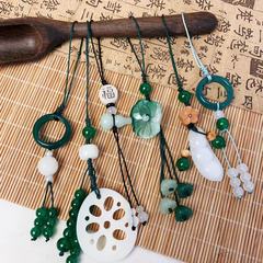 古風手機鏈掛飾平安扣掛繩手作串珠包包掛件荷葉鑰匙掛件吊墜飾品