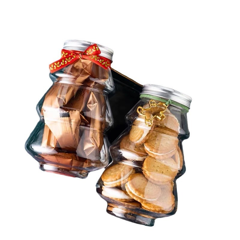 現物500mlクリスマスツリー瓶petビスケットキャンディー包装瓶プラスチック哺乳茶瓶|undefined