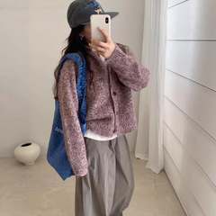 （8羊毛）韩系花线混织连帽毛衣开衫女慵懒宽松奶呼呼针织帽衫潮