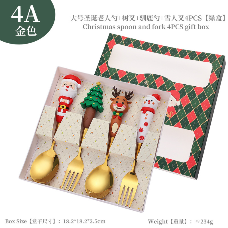 クロスボーダークリスマススプーンとフォークセット漫画かわいいクリスマスツリーデザートコーヒースプーンフルーツフォーククリスマスギフト|undefined