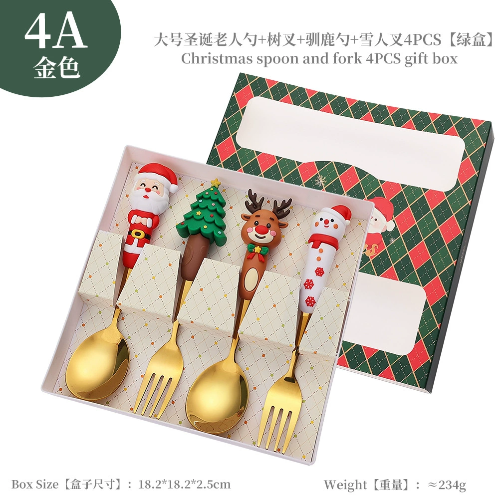 Christmas tableware set, large decorative spoon and fork, silver or titanium gold, 18 cm