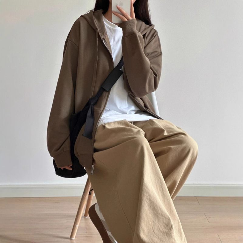 アメリカのレトロな灰色のフード付きの女性のoversize春の新型のゆったりした韓国系の怠惰な上着のコート|undefined