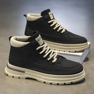 Martin Boots Men's Shoes 2024 Autumn New Breathable High-top Workwear Shoes Trendy All-match Thick-soled Sports Casual Ankle Boots