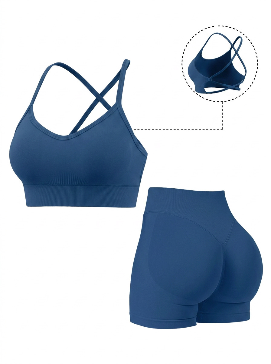 Conjunto deportivo de yoga dfyne para mujer, sujetador con tiras cruzadas, pantalones cortos con control de abdomen y efecto levanta glúteos, conjunto de verano para fitness y levantamiento de pesas.