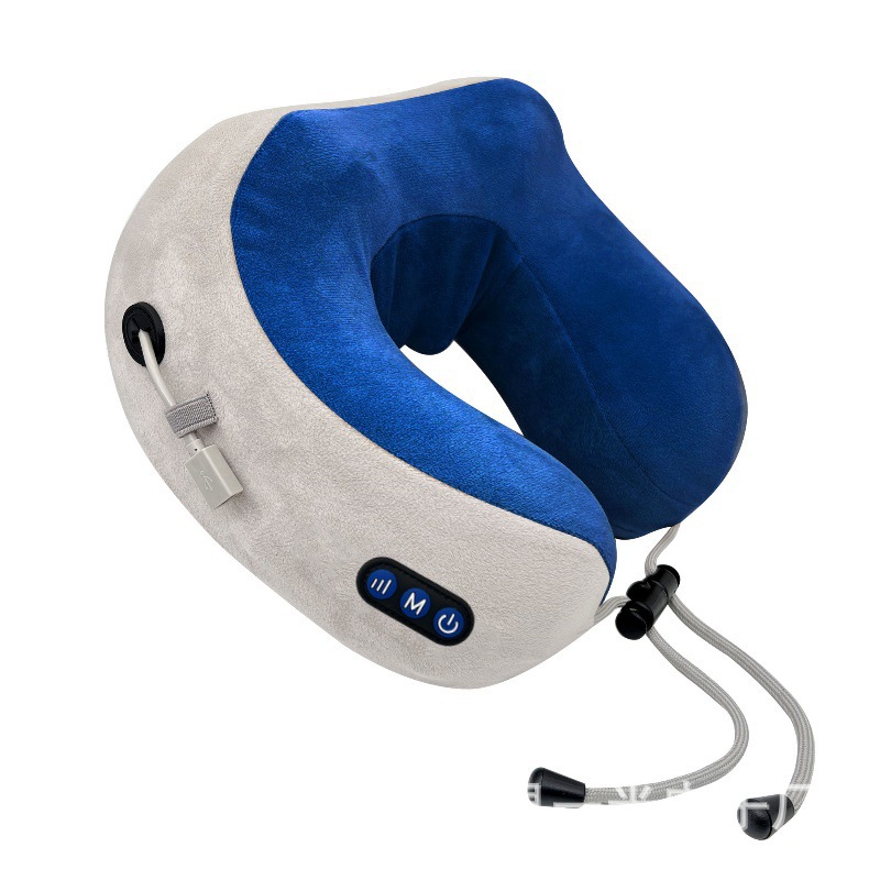 almohada eléctrica portátil de cuello en forma de U con almohada de memoria de algodón elástica, masaje relajante para la columna cervical en viaje de negocios