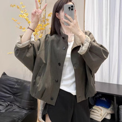 高级感韩系立领撞色工装外套女秋季新款港风休闲流行爆款夹克上衣