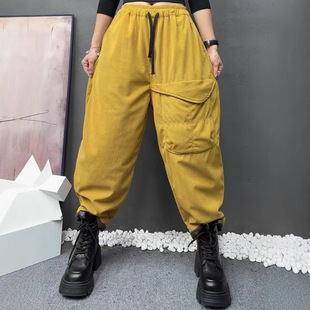 Winter Korean-style Loose Distinctive Corduroy Large Pocket Cotton Harlan Pants Warm Casual All-match Cotton Pants Women's 8910