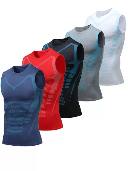 Summer Men's Quick-Dry Ice Silk Fitness Sports Sleeveless Tank Top Outdoor Basketball Breathable Training Printed Tight Vest