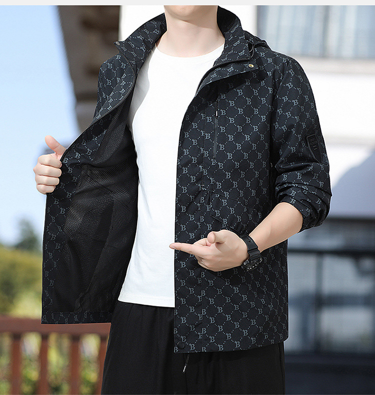 Giacca uomo con cappuccio antivento casual primavera autunno_voghion.com