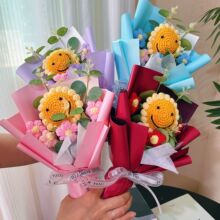 跨境情人节手工花毛线针织笑脸向日葵花成品送女友圣诞节创意花束