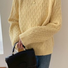 百搭短款慵懒风长袖厚秋冬针织衫圆领套头毛衣女新款宽松打底上衣