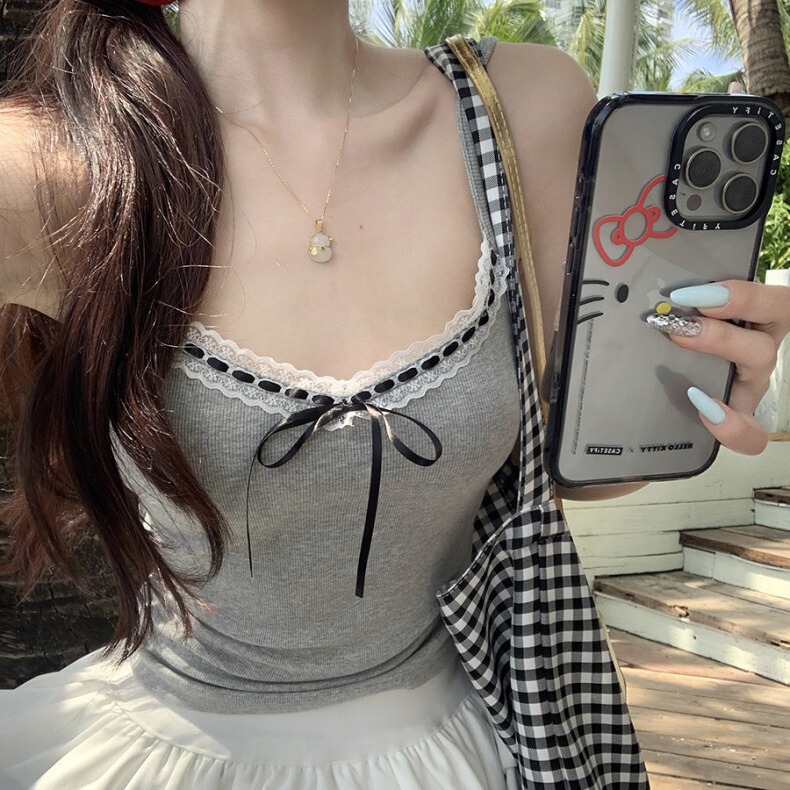 Pure Desire Style Beautiful Back Bow Hot Girl Wrap Chest with Chest Pad Camisole Women's Outer Wear Slim-fit Slimming Short Top