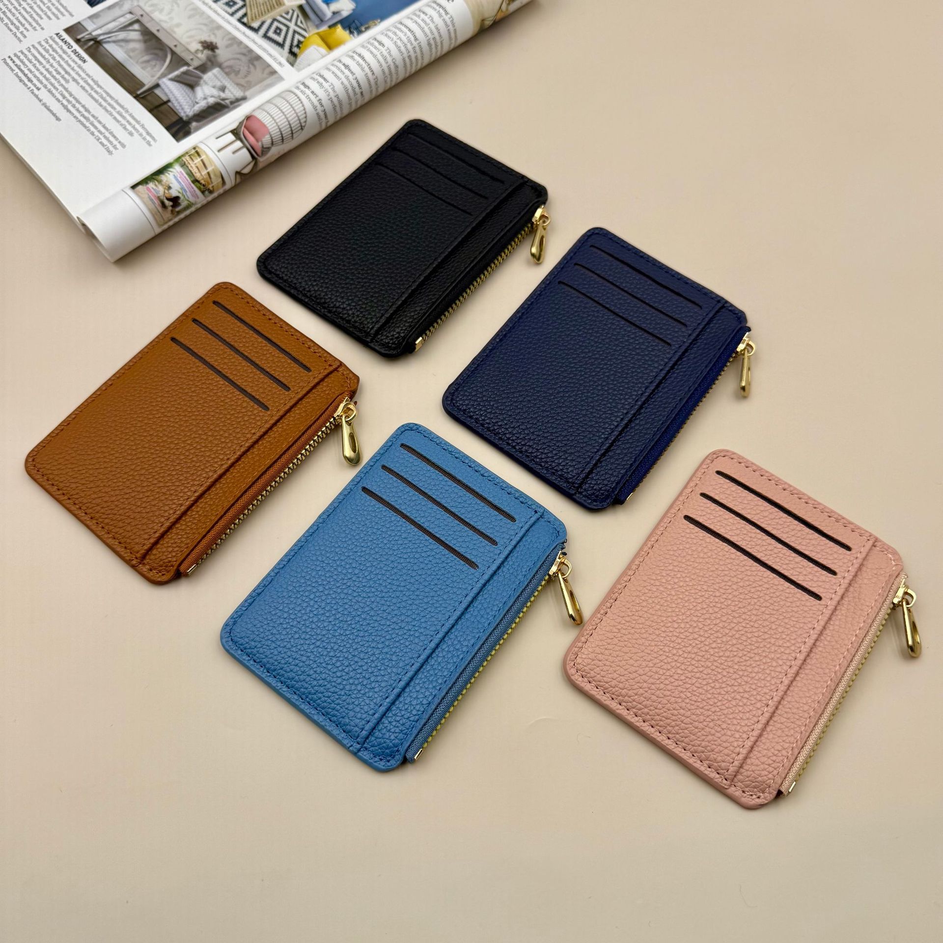 Comercio exterior nuevo tipo de bolsa de tarjetas con cremallera multifuncional de gran capacidad fuente transfronteriza litchi cartón clip multi-tarjeta bolsa de cambio