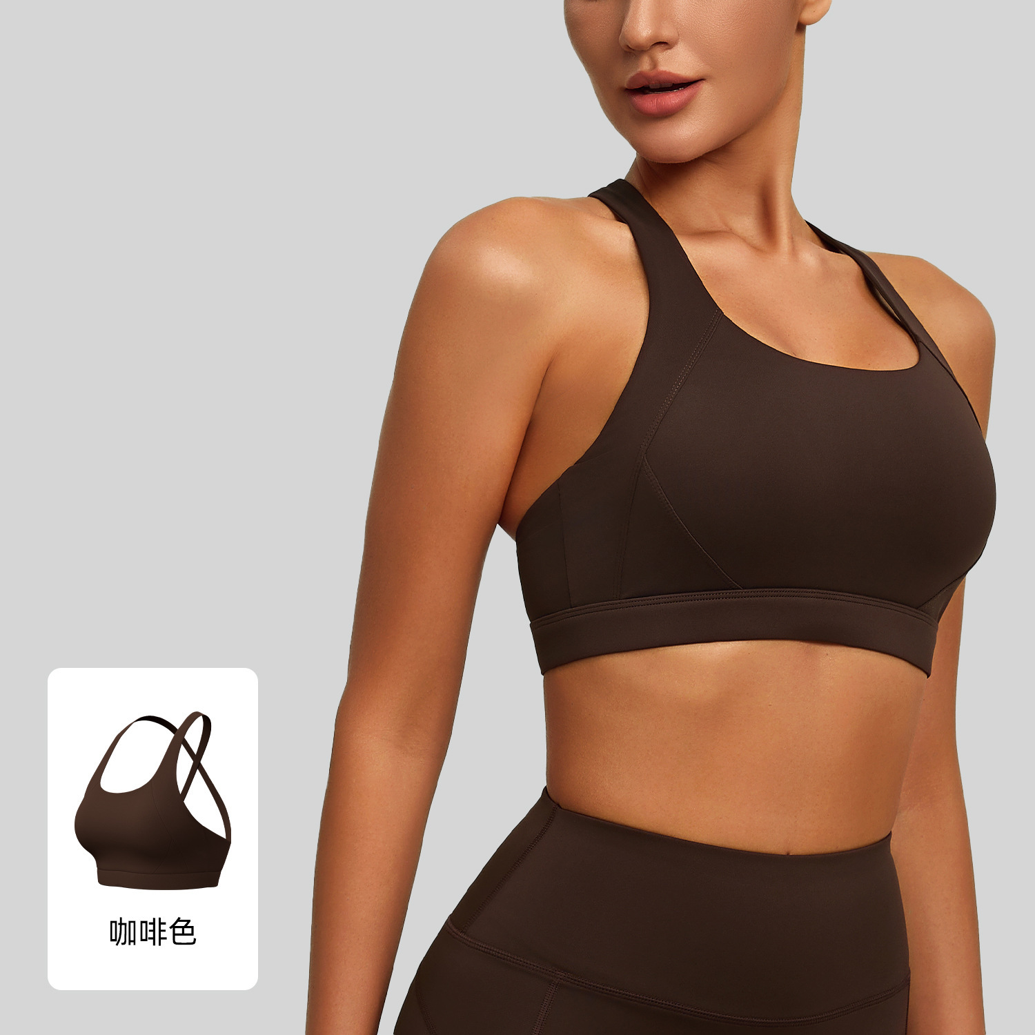 Juyi Tang nuevo crossback belleza ropa interior deportiva doble cara brocado desnudo sensación de alta elasticidad desmontable sujetador de yoga mujer