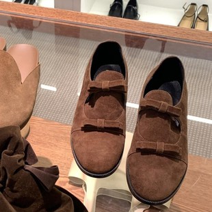 Cowhide version ~ double bow thick heel small leather shoes women's one-step versatile vintage loafers British style JK shoes