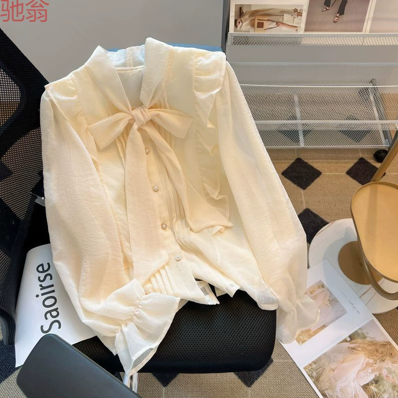H8A Внутренняя одежда в стиле Chanel, элегантная рубашка с бантом, элитный модный универсальный легкий роскошный женский топ с длинными рукавами, устойчивый к морщинам
