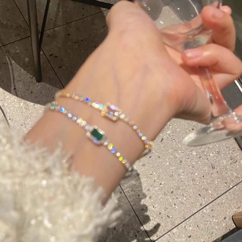 Diamond sparkling square bracelet 2023 exquisite ins style elegant summer lobster buckle bracelet J978