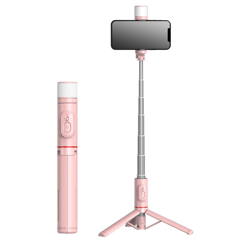 Q12s [pink-76cm] aluminum alloy extension pole + hidden tripod + beauty fill light + bluetooth remote control