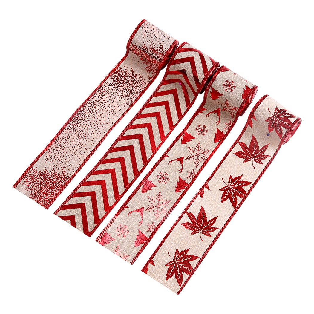Cinta de regalo de Navidad cinta poliéster hoja de arce ELK árbol de Navidad para hornear pastel bolsa decoración arco cinta