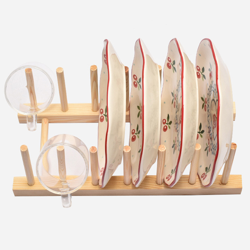 Escurridor y Organizador de Platos de Madera de Pino para Cocina