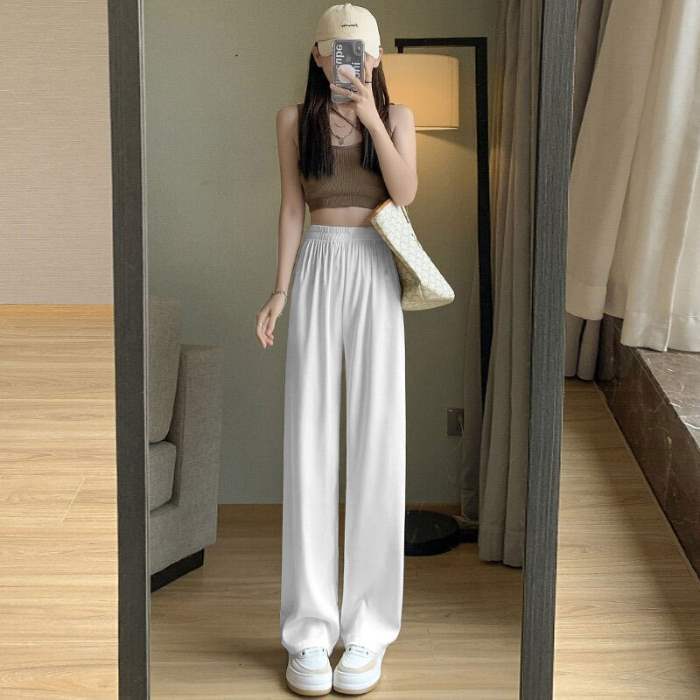 醋酸缎面阔腿裤女2025新款夏季薄款高腰垂感凉凉防晒休闲裤子|undefined